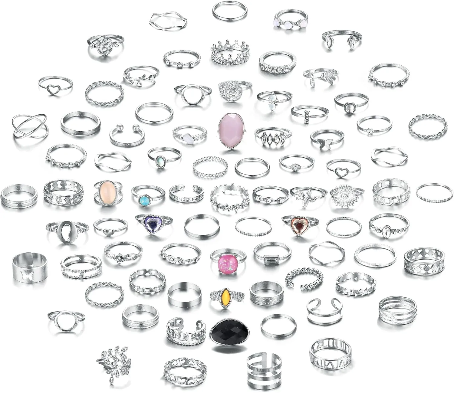 Ubjuliwa 82pcs Gold Silver Knuckle Rings for Women Stackable Mid Finger Joint Ring Set Retro Vintage Boho Rings Aesthetic Stacking Crystal Rings Bulk
