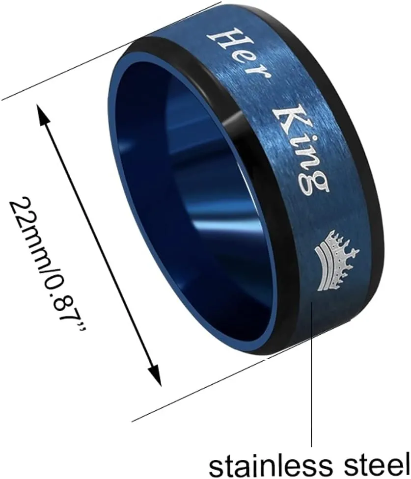 Uloveido Fashion 2-Tones Queen King Rings - Stainless Steel Her King and His Queen Couples Wedding Band Engagement Y1314