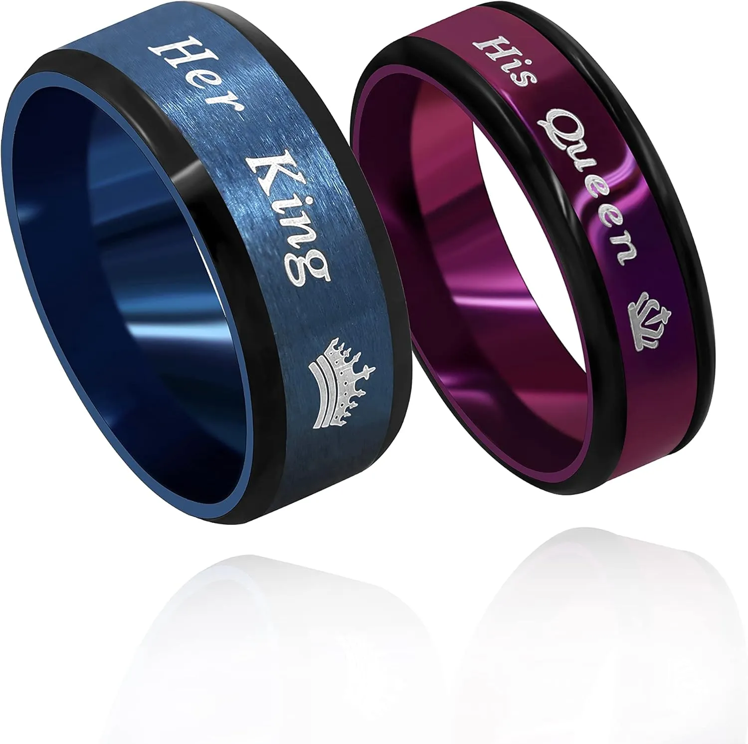Uloveido Fashion 2-Tones Queen King Rings - Stainless Steel Her King and His Queen Couples Wedding Band Engagement Y1314
