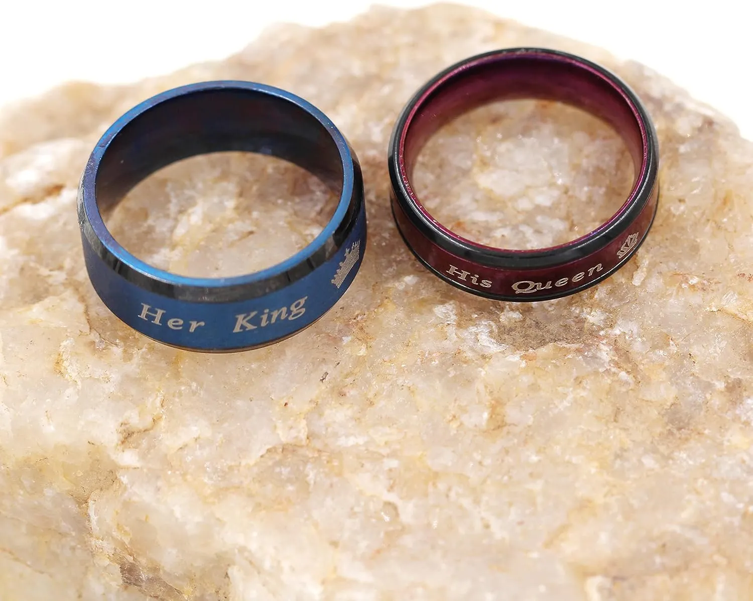 Uloveido Fashion 2-Tones Queen King Rings - Stainless Steel Her King and His Queen Couples Wedding Band Engagement Y1314