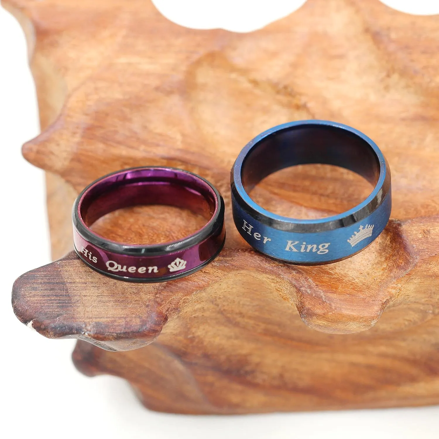Uloveido Fashion 2-Tones Queen King Rings - Stainless Steel Her King and His Queen Couples Wedding Band Engagement Y1314