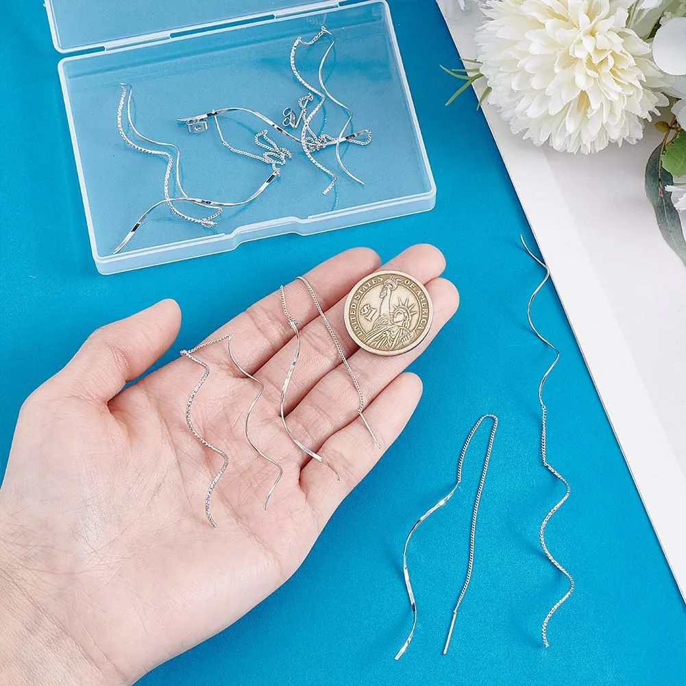 UNICRAFTALE 4 Pairs 2 Styles Dangle Earrings for Women Metal Twisted Spiral Threader Earrings 12.5-15cm Long Platinum Threader Earring Dainty Minimalist Dangling Drop Earring for Prom Party