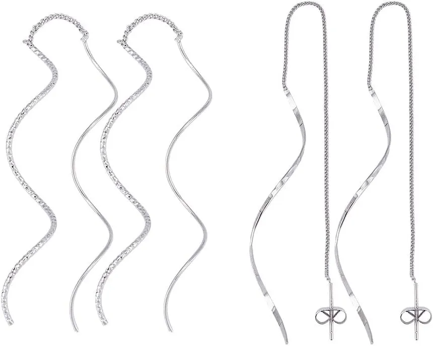UNICRAFTALE 4 Pairs 2 Styles Dangle Earrings for Women Metal Twisted Spiral Threader Earrings 12.5-15cm Long Platinum Threader Earring Dainty Minimalist Dangling Drop Earring for Prom Party