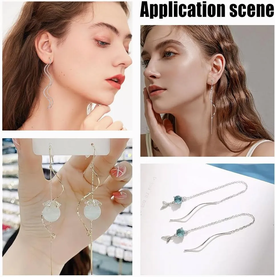 UNICRAFTALE 4 Pairs 2 Styles Dangle Earrings for Women Metal Twisted Spiral Threader Earrings 12.5-15cm Long Platinum Threader Earring Dainty Minimalist Dangling Drop Earring for Prom Party