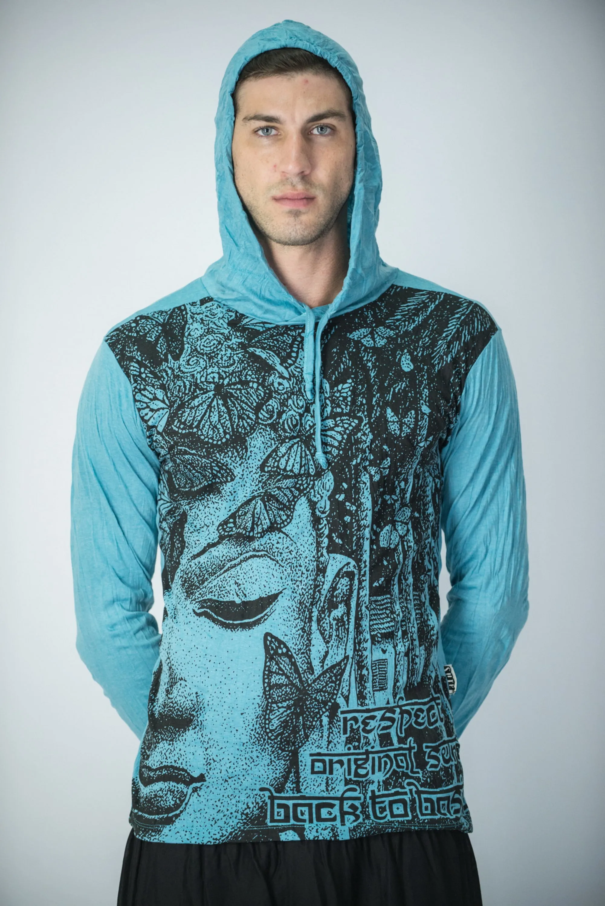 Unisex Butterfly Buddha Hoodie in Turquoise