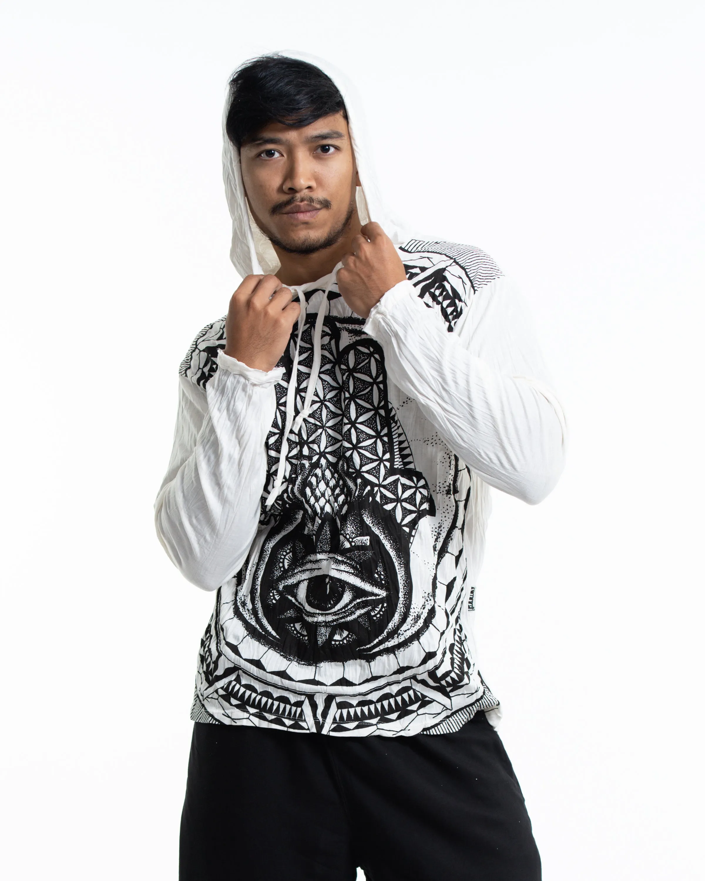 Unisex Hamsa Eye Hoodie in White