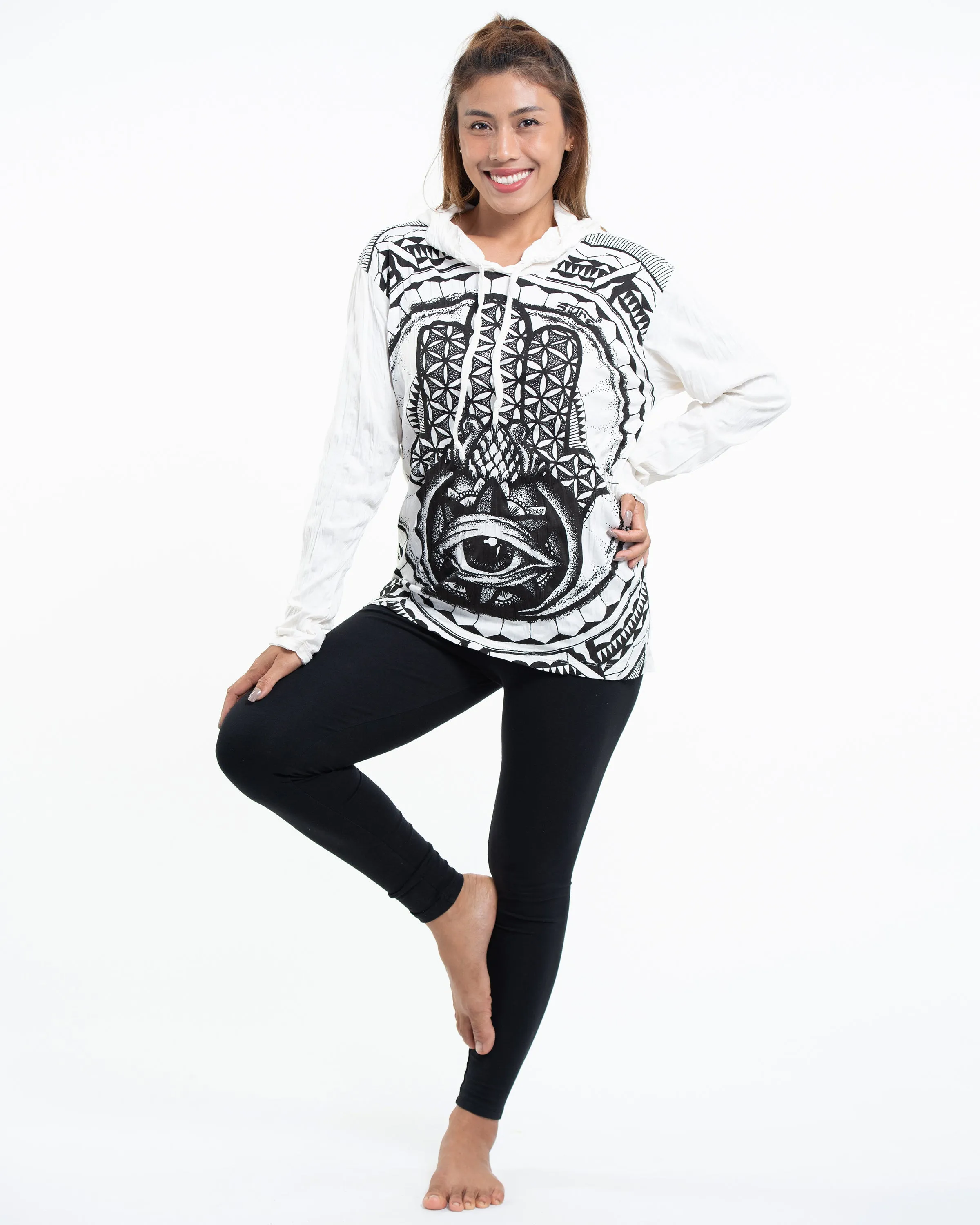 Unisex Hamsa Eye Hoodie in White