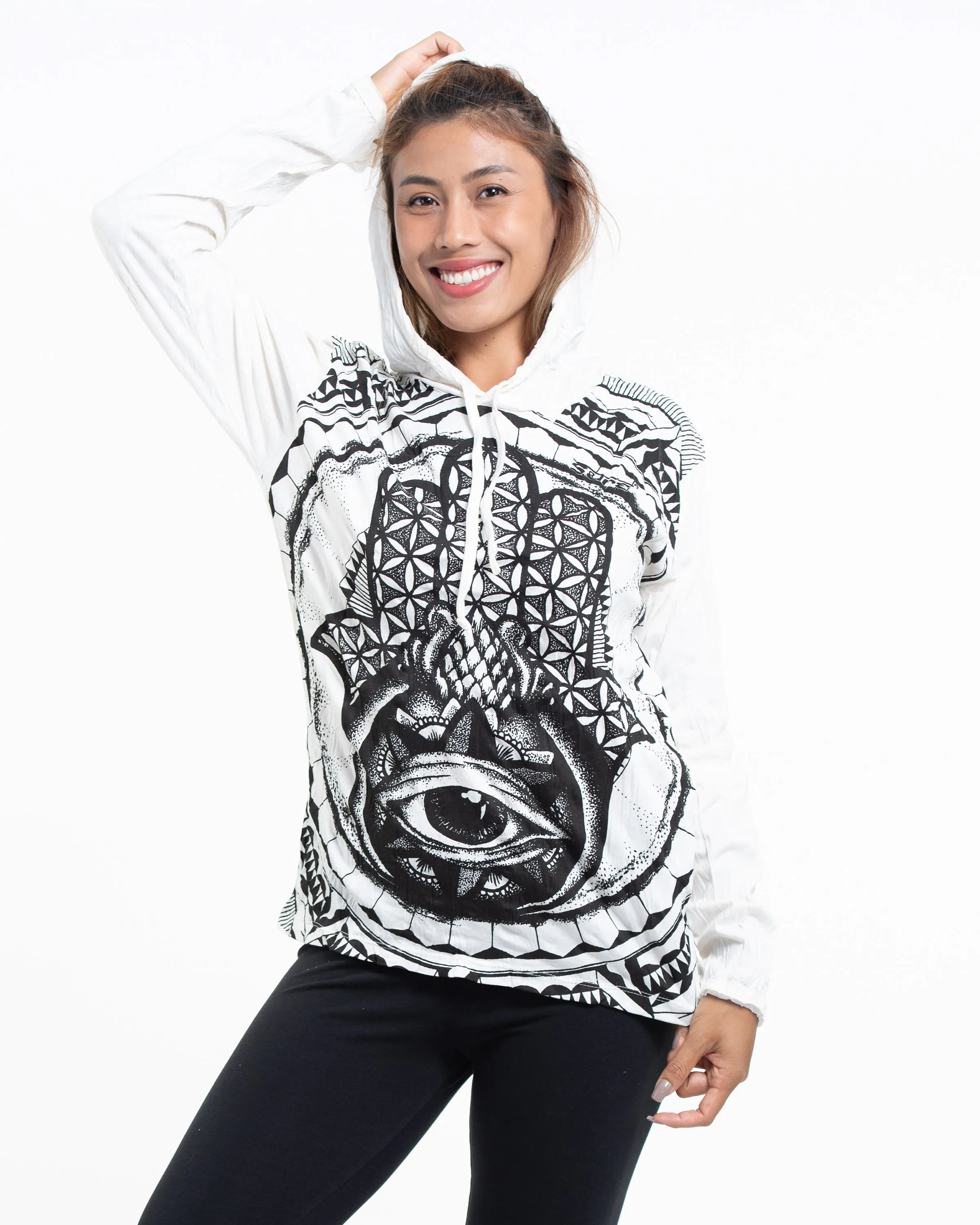 Unisex Hamsa Eye Hoodie in White
