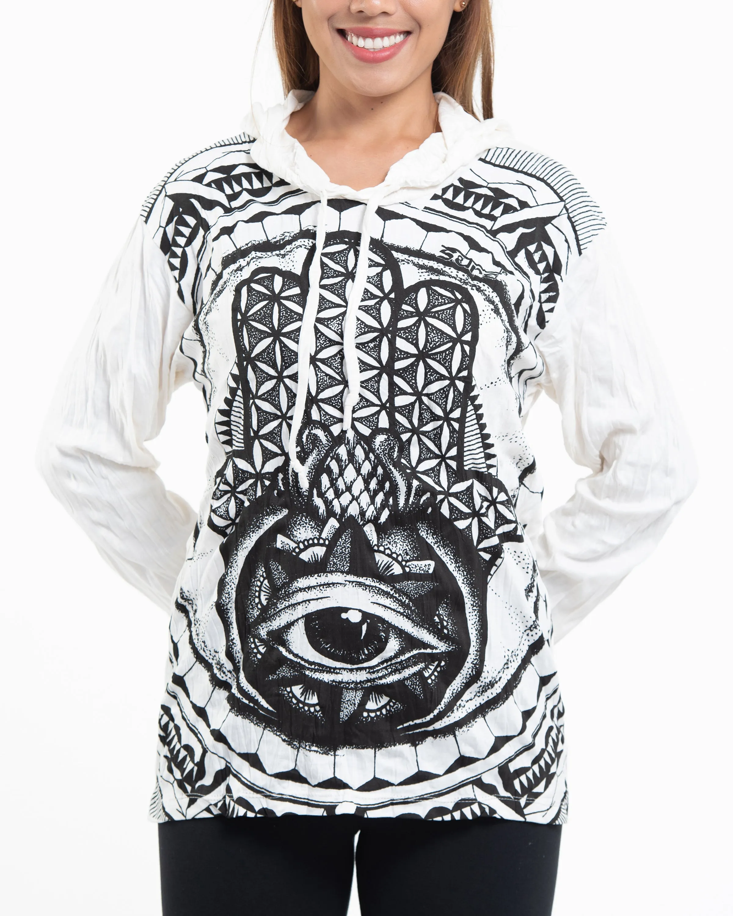 Unisex Hamsa Eye Hoodie in White