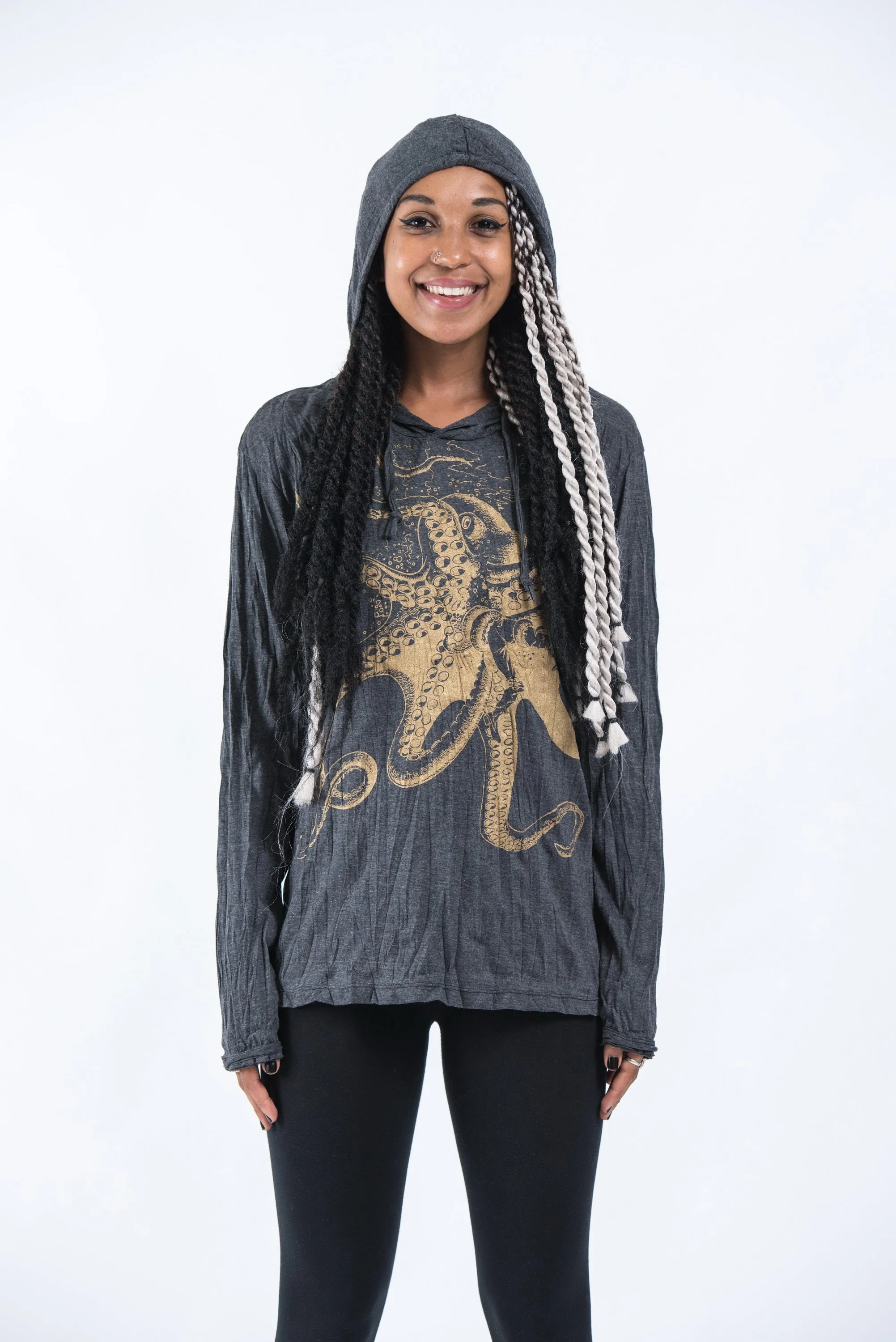 Unisex Octopus Hoodie in Gold on Black