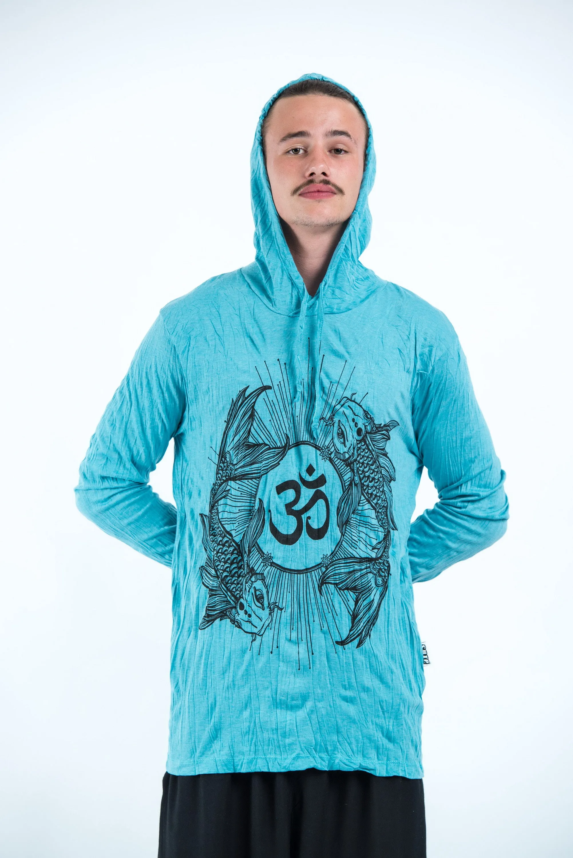 Unisex Om and Koi Fish Hoodie in Turquoise
