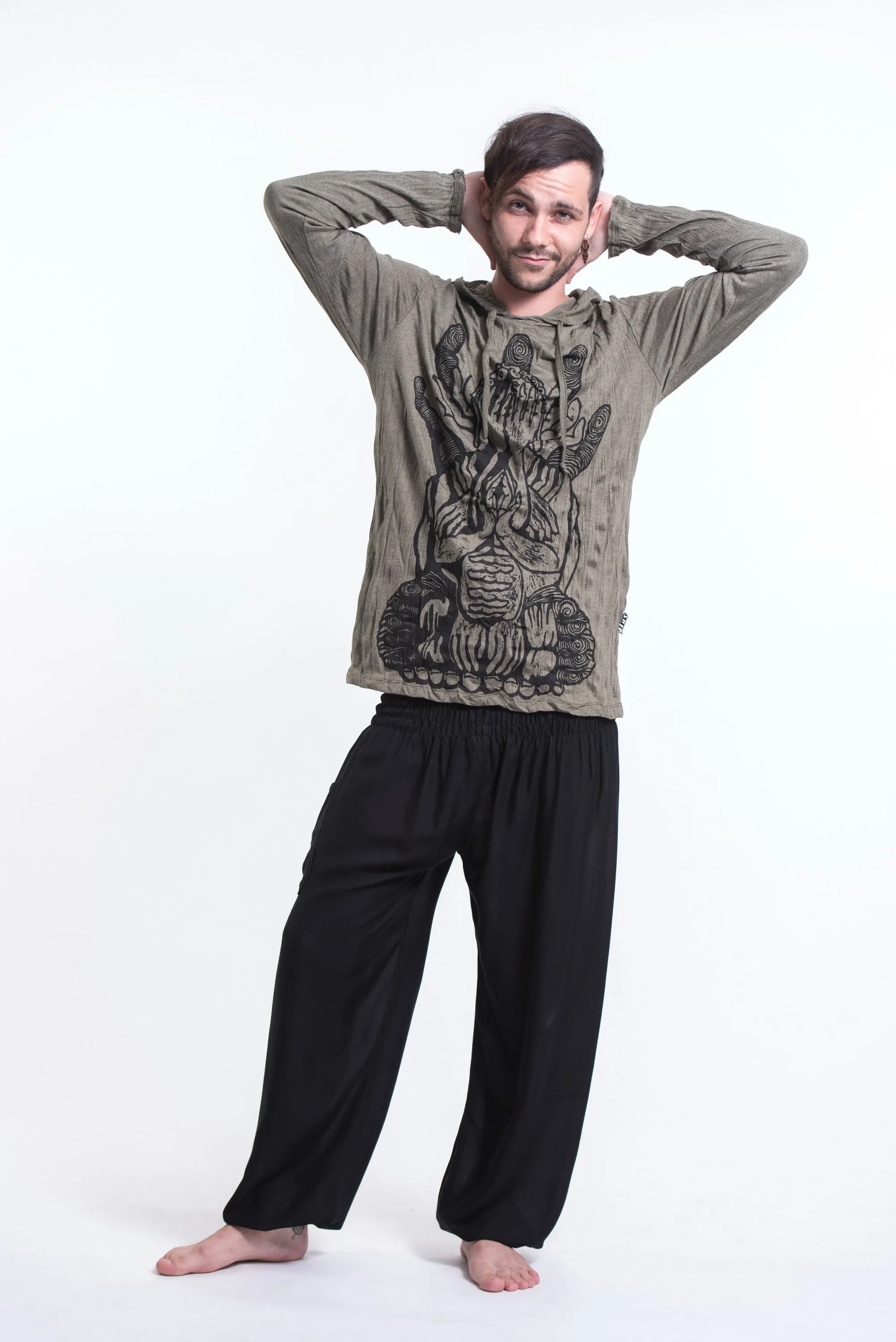 Unisex See No Evil Buddha Hoodie in Green