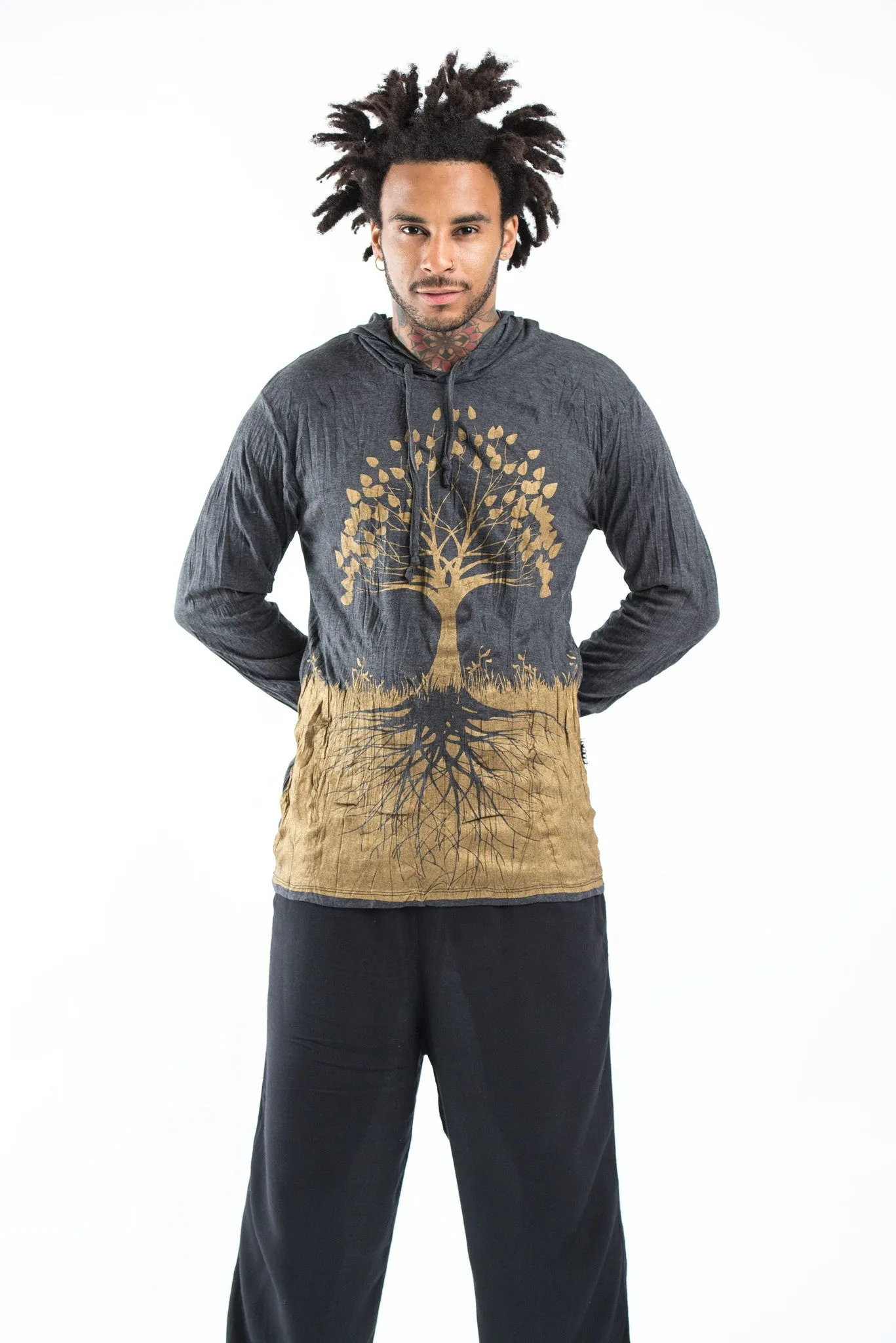 Unisex Tree of Life Hoodie in Gold on Black