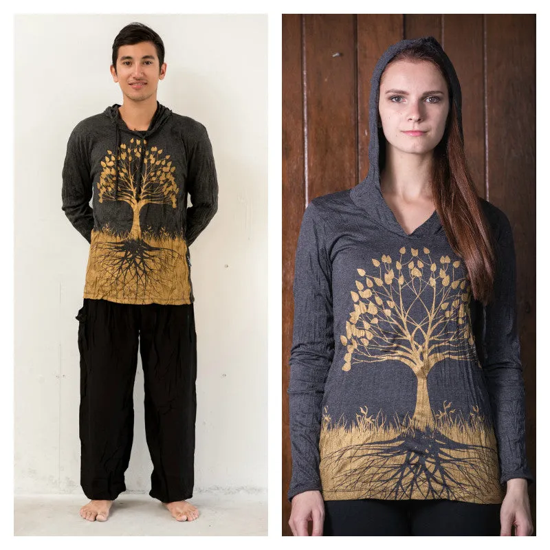 Unisex Tree of Life Hoodie in Gold on Black