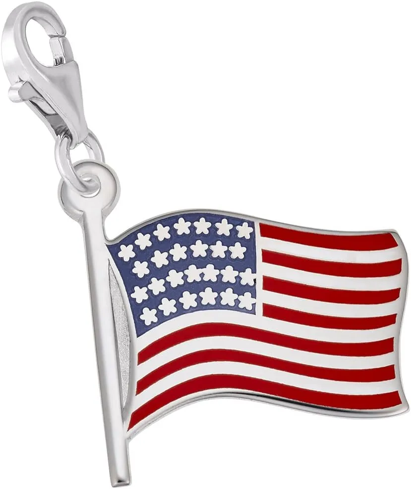 USA Flag Charm with Lobster Claw Clasp, Charms for Bracelets and Necklaces