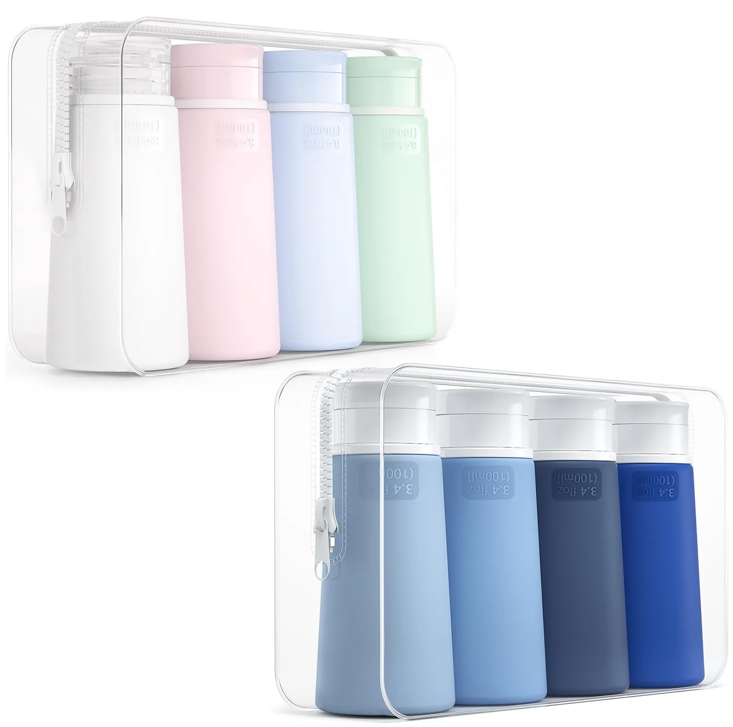 Valourgo 2 Set Travel Bottles for Toiletries, 8Pcs Tsa Approved 3.4oz Portable Travel Bottles, BPA Free Leak Proof Travel Size Containers, Travel Accessories with Clear Toiletry Bag
