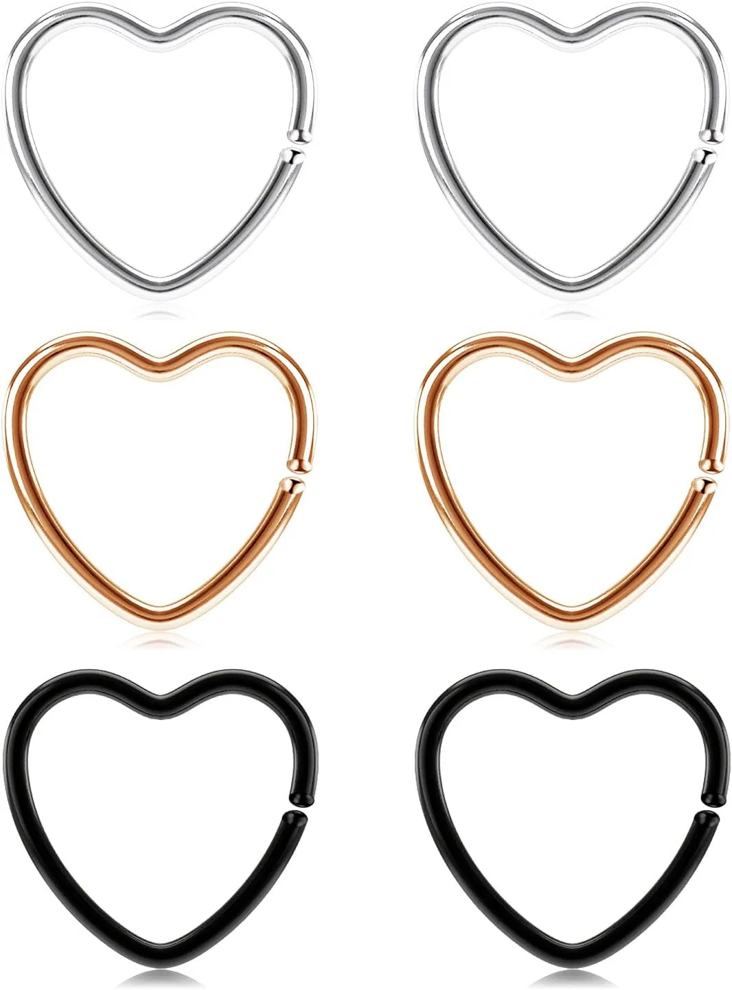 VCMART Daith Rook Snug Tragus Piercing Earrings Stainless Steel 20G Heart-Shaped Ear Cartilage Ring Body Jewelry 3/8"(10mm) 5/16"(8mm)