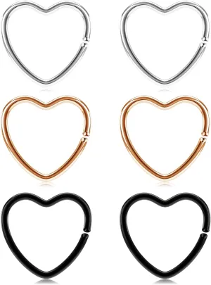 VCMART Daith Rook Snug Tragus Piercing Earrings Stainless Steel 20G Heart-Shaped Ear Cartilage Ring Body Jewelry 3/8"(10mm) 5/16"(8mm)