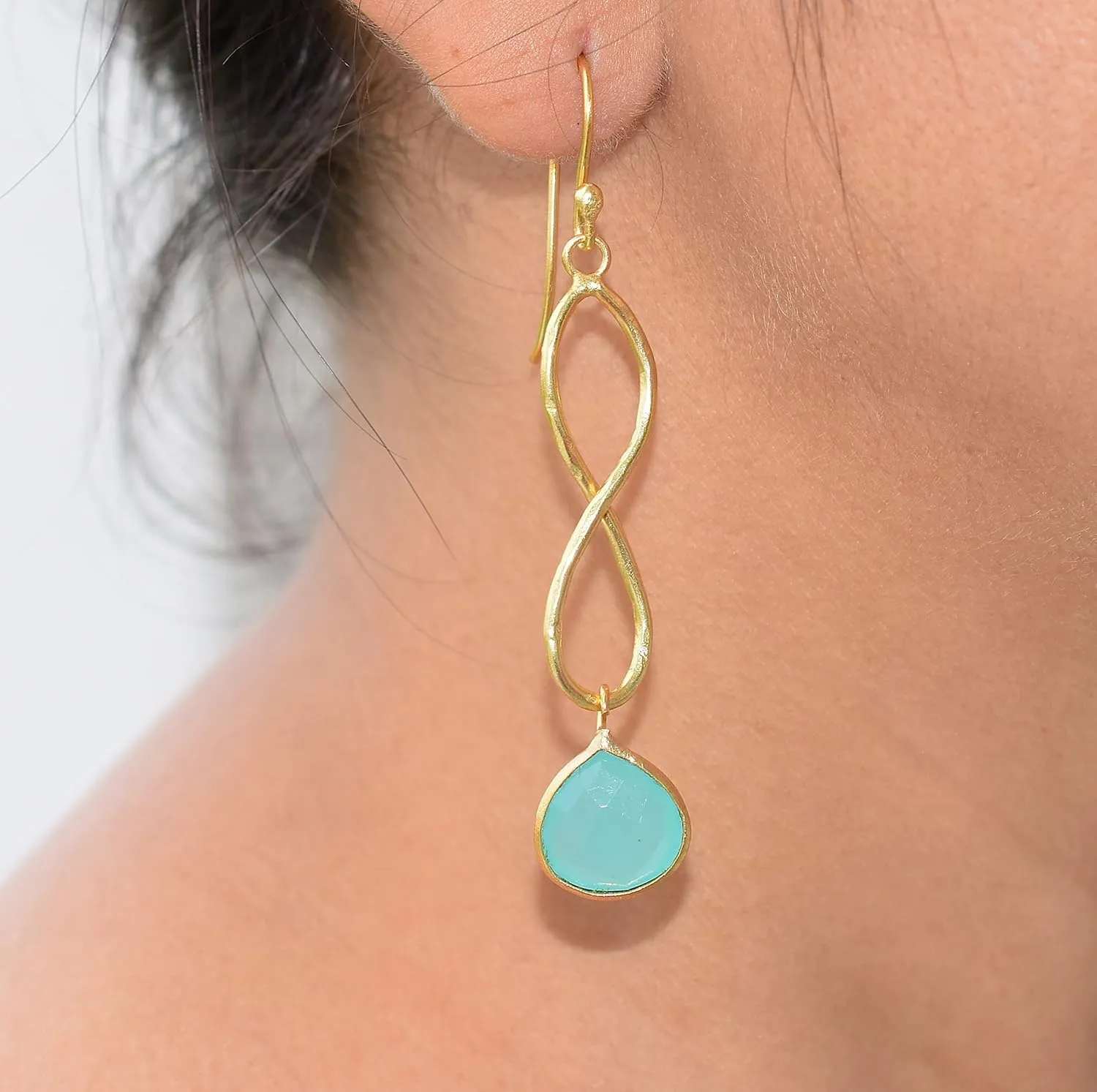 Veracity Jewelry Aqua Chalcedony Earrings - Personalized gifts for women - Dangle Earrings - Earrings for Girls - Bridesmaid gifts- Gold Earrings - Wedding Earrings - Minimalist Earrings - VE-453