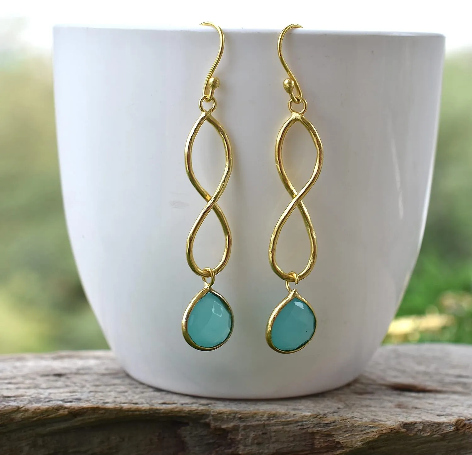 Veracity Jewelry Aqua Chalcedony Earrings - Personalized gifts for women - Dangle Earrings - Earrings for Girls - Bridesmaid gifts- Gold Earrings - Wedding Earrings - Minimalist Earrings - VE-453