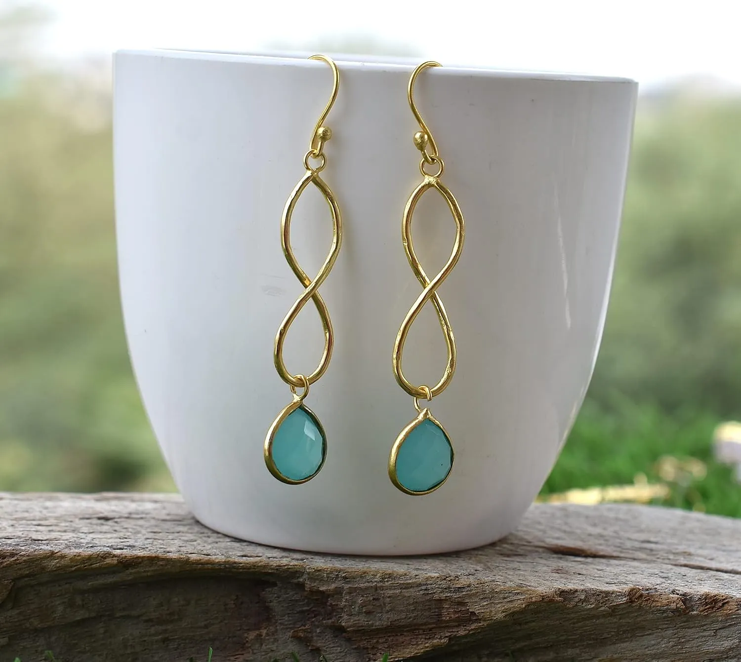 Veracity Jewelry Aqua Chalcedony Earrings - Personalized gifts for women - Dangle Earrings - Earrings for Girls - Bridesmaid gifts- Gold Earrings - Wedding Earrings - Minimalist Earrings - VE-453