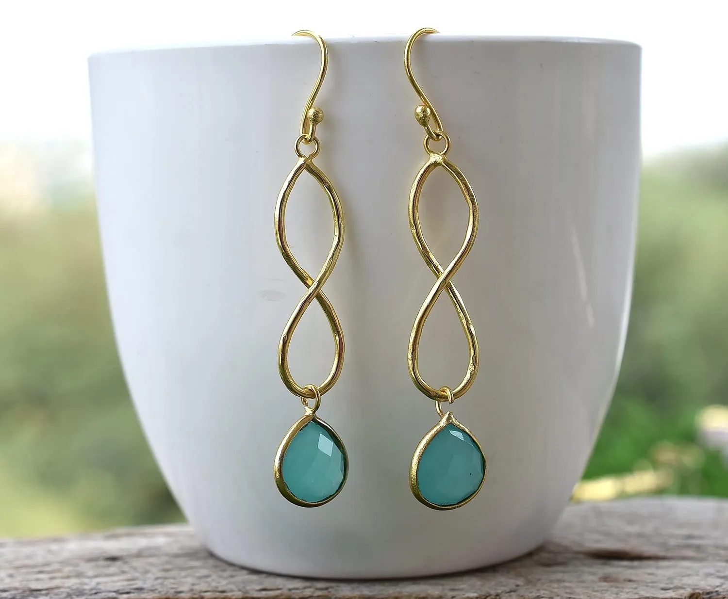 Veracity Jewelry Aqua Chalcedony Earrings - Personalized gifts for women - Dangle Earrings - Earrings for Girls - Bridesmaid gifts- Gold Earrings - Wedding Earrings - Minimalist Earrings - VE-453
