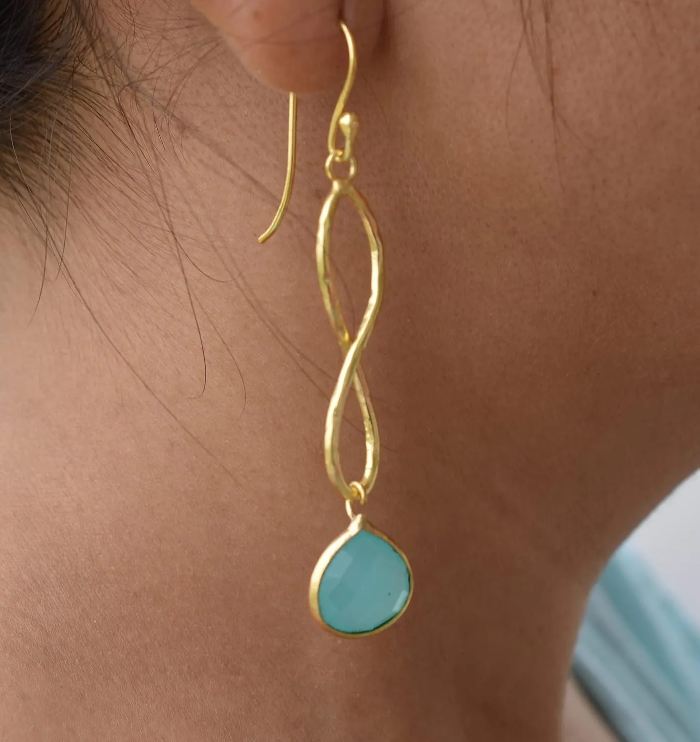 Veracity Jewelry Aqua Chalcedony Earrings - Personalized gifts for women - Dangle Earrings - Earrings for Girls - Bridesmaid gifts- Gold Earrings - Wedding Earrings - Minimalist Earrings - VE-453