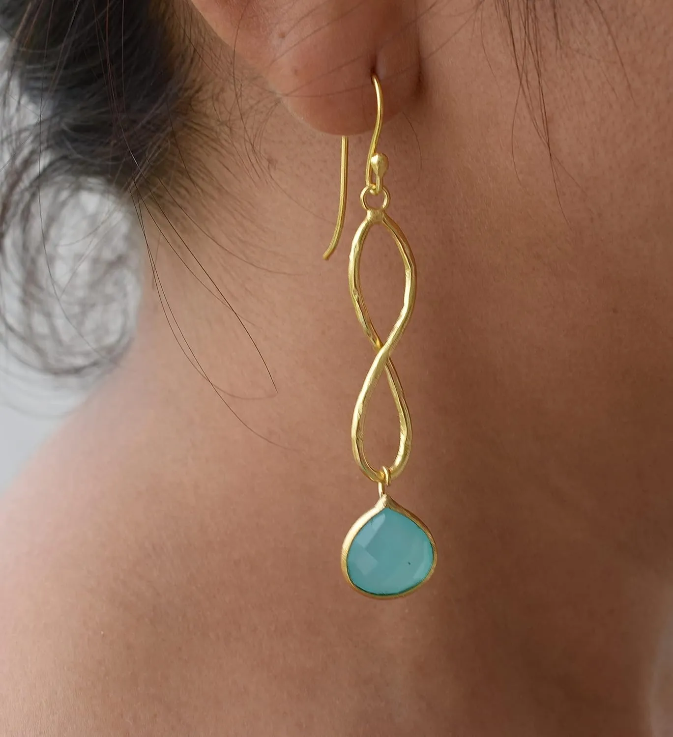 Veracity Jewelry Aqua Chalcedony Earrings - Personalized gifts for women - Dangle Earrings - Earrings for Girls - Bridesmaid gifts- Gold Earrings - Wedding Earrings - Minimalist Earrings - VE-453