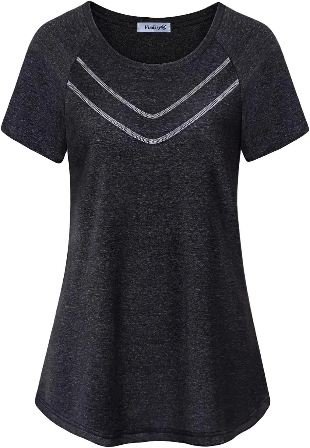 Vindery Women Quick-Dry Line Decor Front Yoga Workout Shirts Athletic Gym Loose Fit Tops