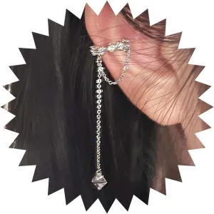 Vintage Cz Ear Cuff Earrings Silver Crystal Cuff Wrap Earrings Cz Cartilage Cuff Earrings Long Crystal Chain Earrings Rhinestone Crawler Cuff Earrings No Piercing Earrings Jewelry for Women