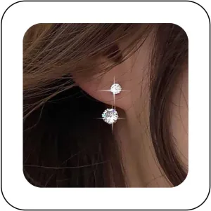 Vintage Cz Ear Jacket Earrings Silver Gemstone Stud Earrings Double Rhinestone Earrings Sparkling Crystal Earrings Cz Front Back Earrings Jewelry for Women