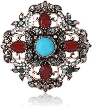 Vintage Rhinestones Cross Shaped Flowers Brooch Pin for Women Girls Elegant Red Blue CZ Lapel Pins for Dresses Suit Fashion Jewelry