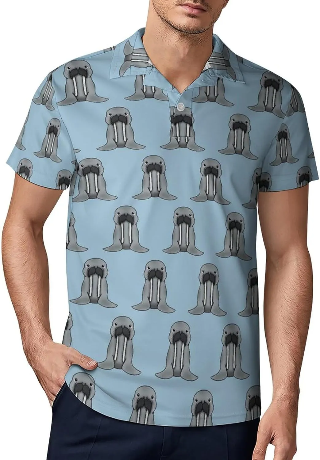 Walrus Chibi Polo Shirts for Men Short Sleeve Sports Quick Dry Golf Tennis Shirt
