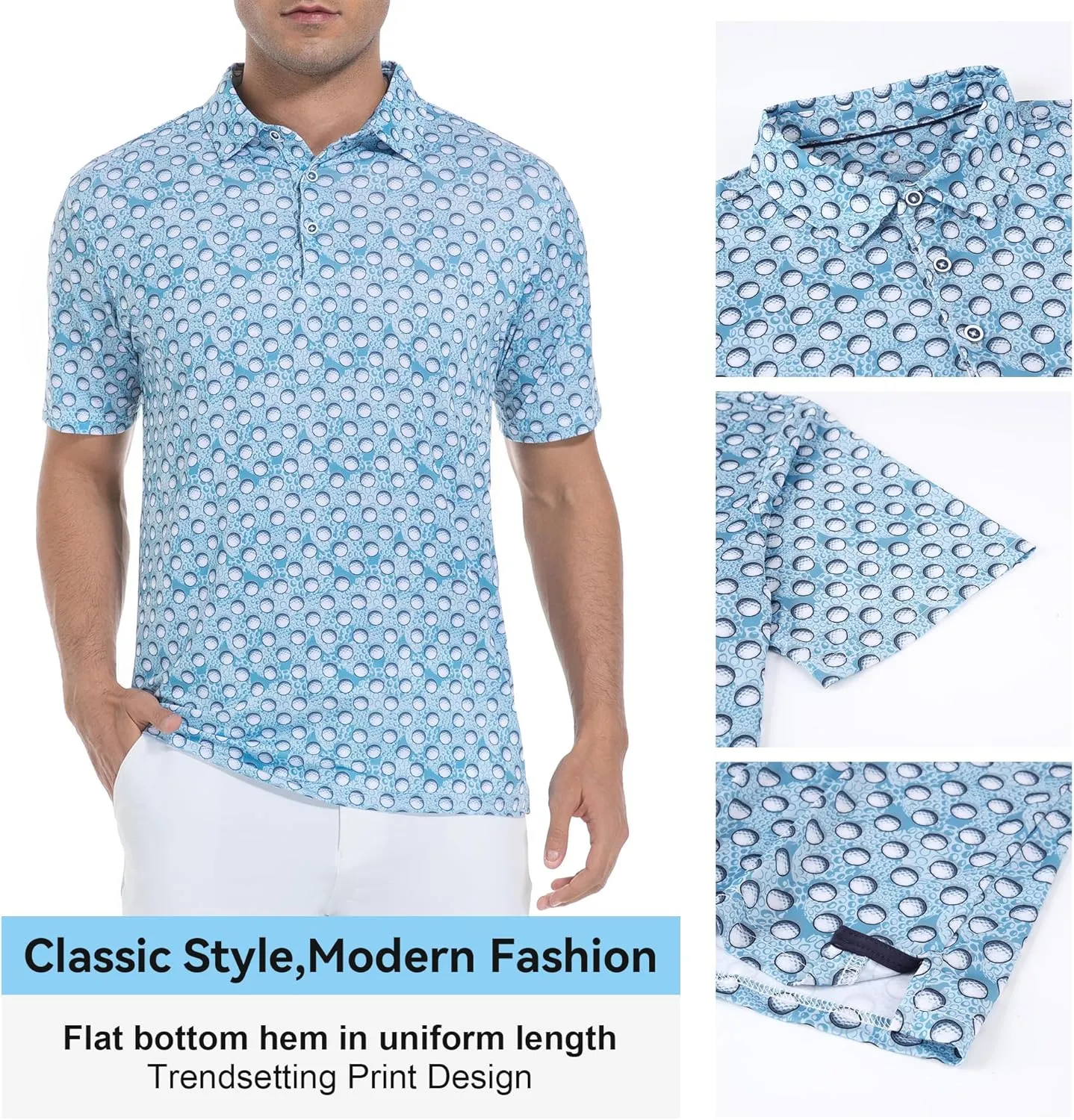 WARHORSEE Mens Golf Shirt Short Sleeve Super Stretch Printed Golf Polo Moisture Wicking Dry Fit Polo Shirts for Men