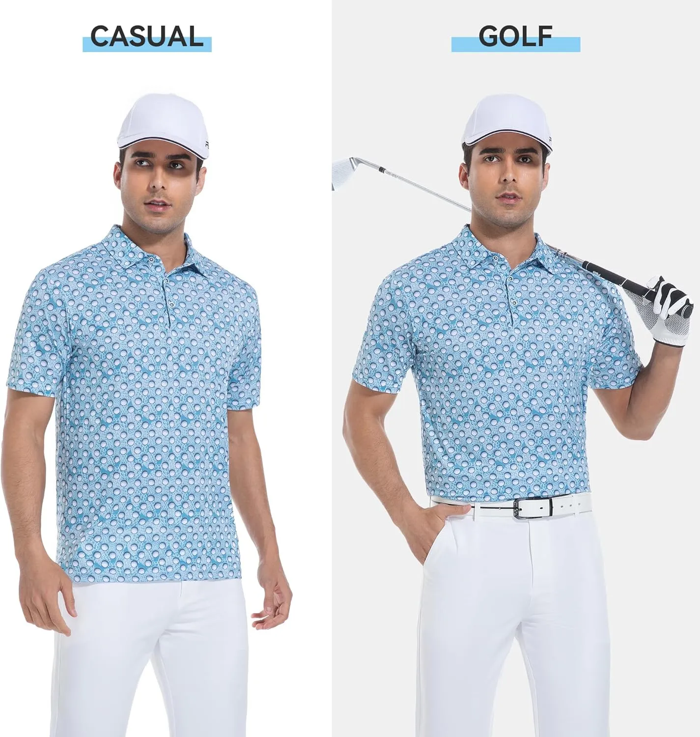 WARHORSEE Mens Golf Shirt Short Sleeve Super Stretch Printed Golf Polo Moisture Wicking Dry Fit Polo Shirts for Men