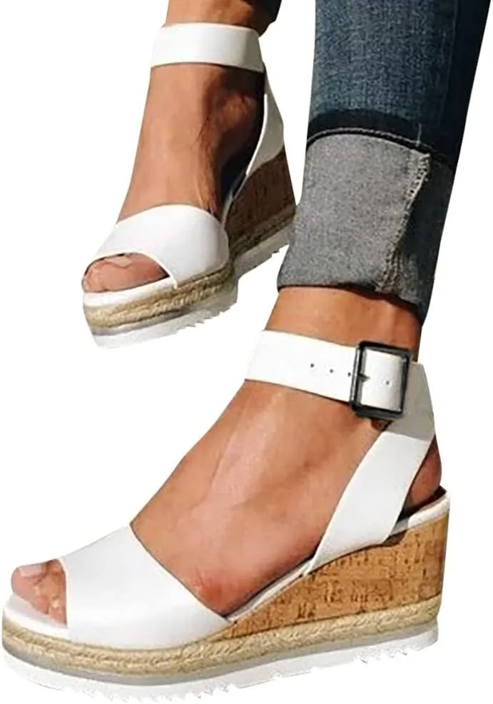 Wedge Orthopedic Sandals for Women Open Toe Buckle Ankle Strap Platform Sandals Comfortable Summer Arch Support Shoes