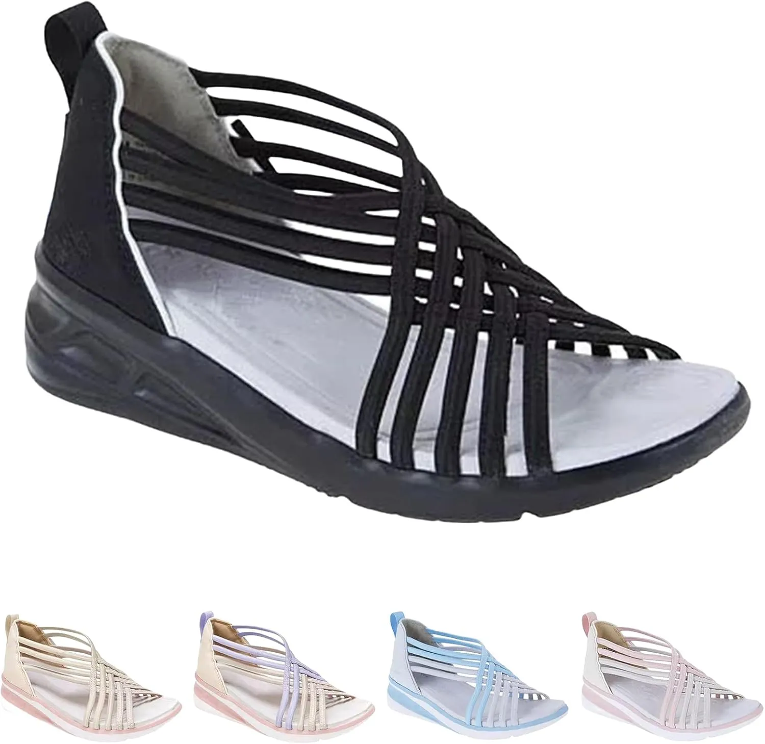 Wide Width Sandals for Women Arch Support Stretch Orthopedic Open Toe Flat Sandal Platform Comfortable Slipper
