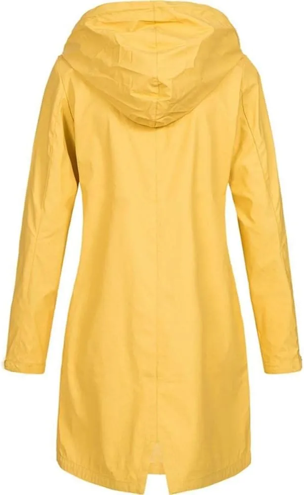 Windproof Jacket for Women Long Sleeve Button Hooded Plain Long Windbreaker with Pocket with Hood Zipper Loose Fit Plus Size
