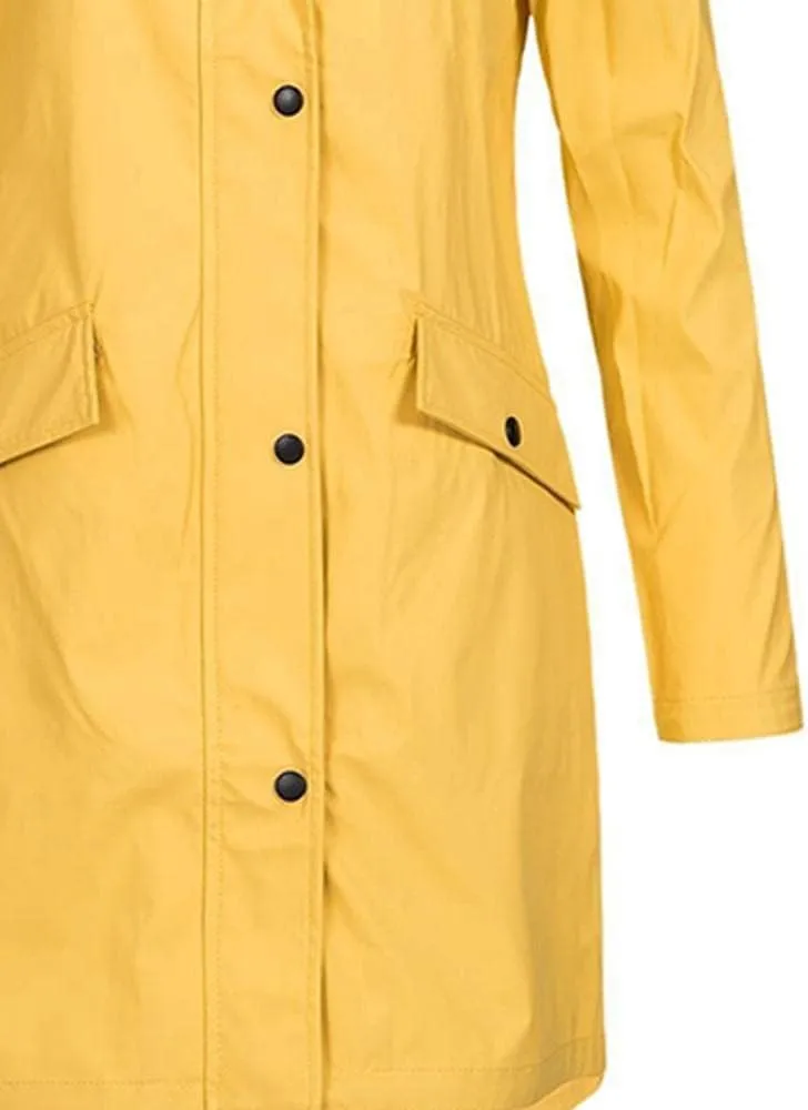 Windproof Jacket for Women Long Sleeve Button Hooded Plain Long Windbreaker with Pocket with Hood Zipper Loose Fit Plus Size