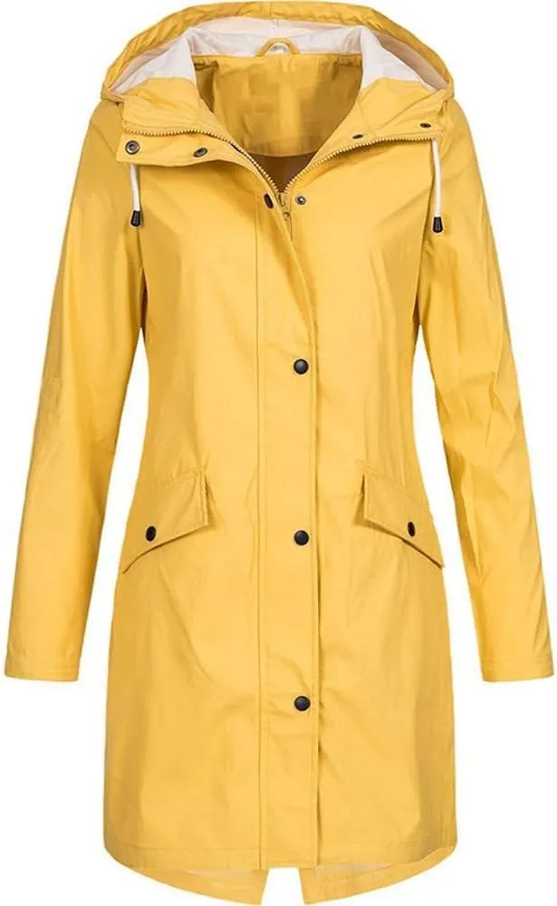 Windproof Jacket for Women Long Sleeve Button Hooded Plain Long Windbreaker with Pocket with Hood Zipper Loose Fit Plus Size