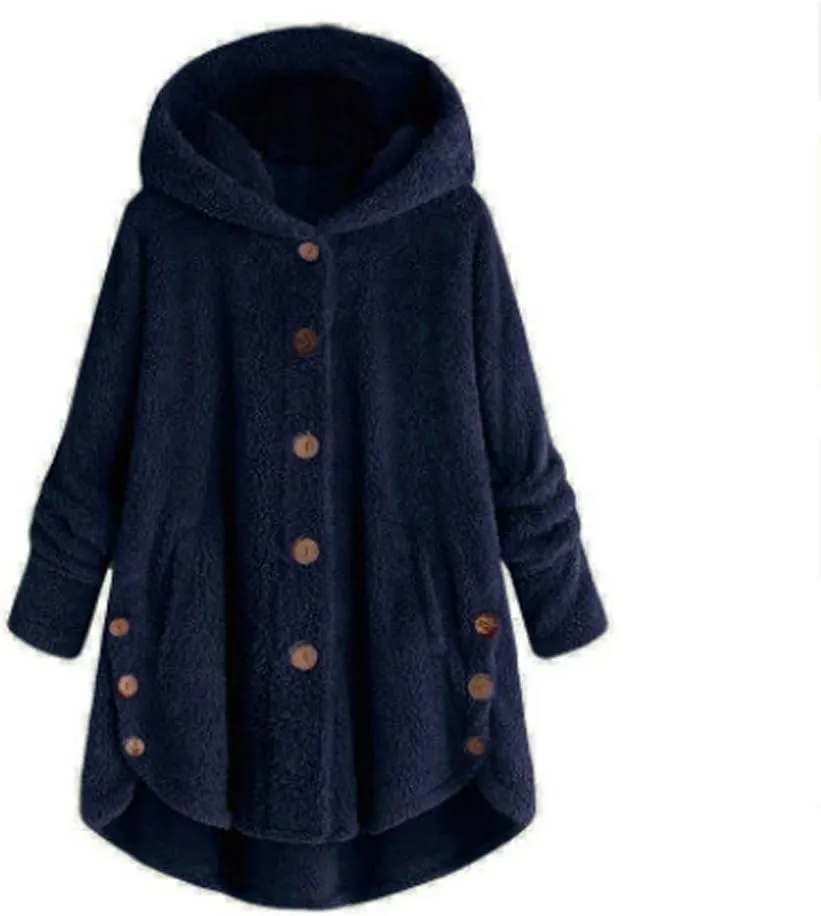 Winter Jackets for Women Warm Open Front Button Down Hooded Cardigan Jacket Sherpa Lined Fuzzy Fleece Casual Coats