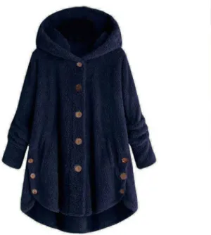 Winter Jackets for Women Warm Open Front Button Down Hooded Cardigan Jacket Sherpa Lined Fuzzy Fleece Casual Coats
