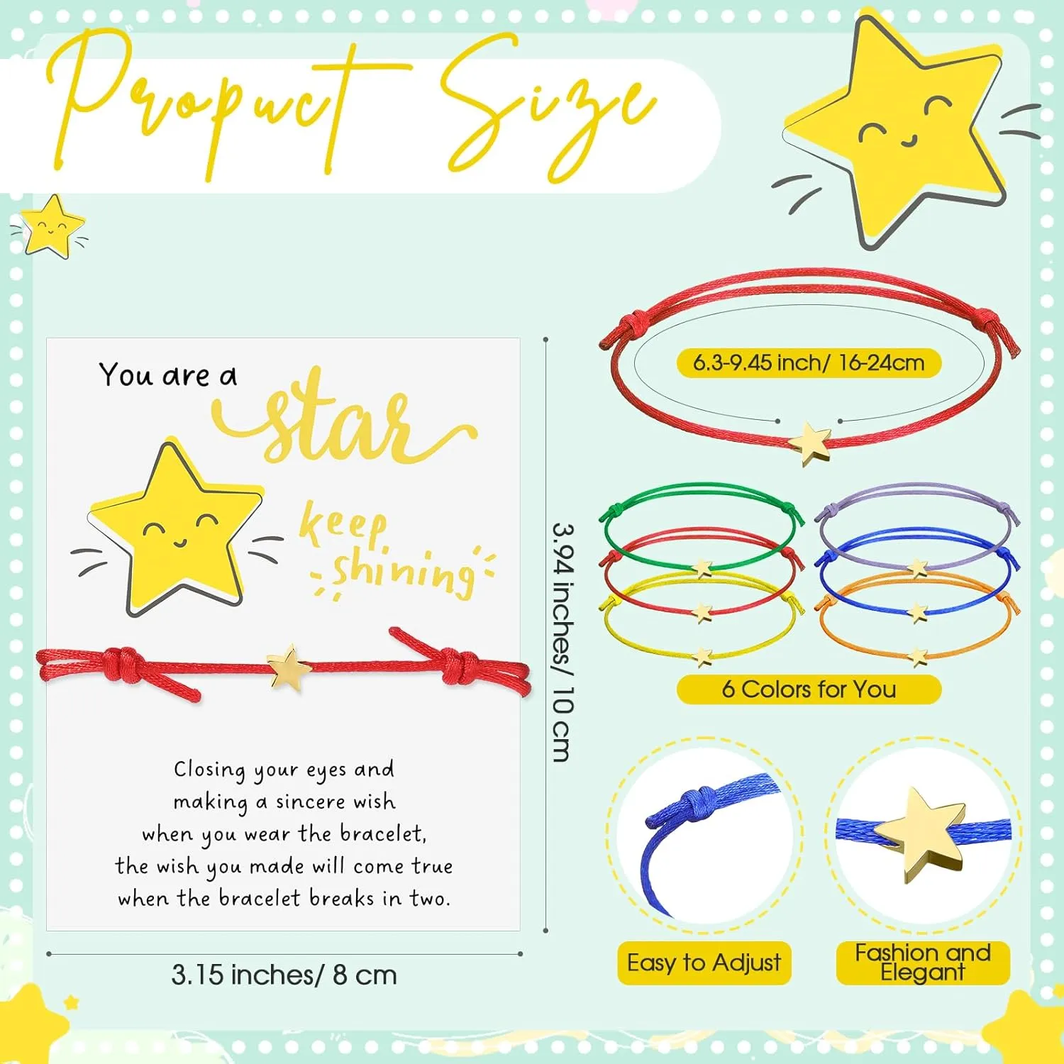 Wish Bracelets Bulk Star Bracelet Set with You Are a Star Wish Cards Organza Bags for Friends Family