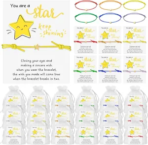 Wish Bracelets Bulk Star Bracelet Set with You Are a Star Wish Cards Organza Bags for Friends Family