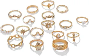 WLL Gold Stackable Rings Set for Women,Boho Butterfly Knuckle Rings Cute Moon Star Rings Crystal Stacking Midi Finger Rings Jewelry Gifts