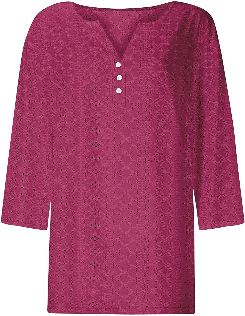 Women' 3/4 Sleeve Tops Notch V Neck Casual Shirts Lightweight Breathable Trendy Summer Beach Tunic Shirt Travel Tees