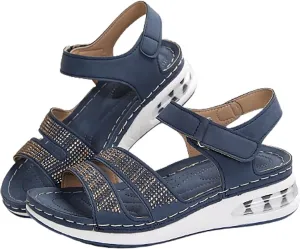 Women Arch Support Walking Sandals Comfortable Orthotic for Orthopedic Shoes Summer Wedges Casual Platform Adjustable Hook Loop Platform Ankle Strap Open Toe Dressy Wedge Sandal Air Cushion