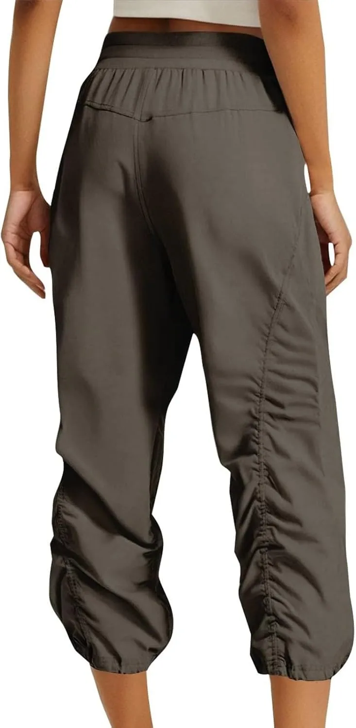 Women Capri Pants Wide Leg Cropped Pants Drawstring Elastic High Waist Pant Casual Baggy Jogger Quick Dry Flowy Trouser