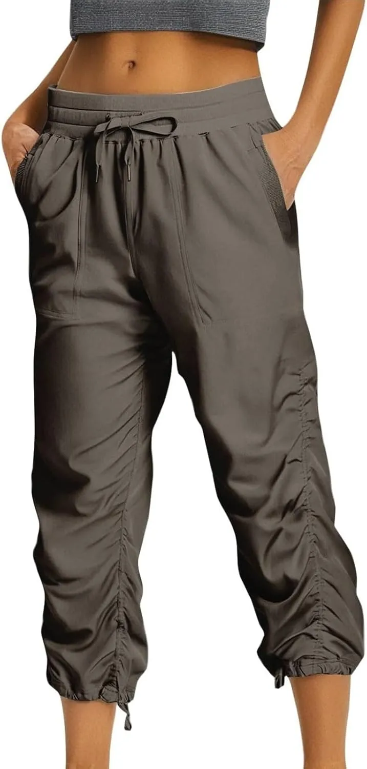 Women Capri Pants Wide Leg Cropped Pants Drawstring Elastic High Waist Pant Casual Baggy Jogger Quick Dry Flowy Trouser