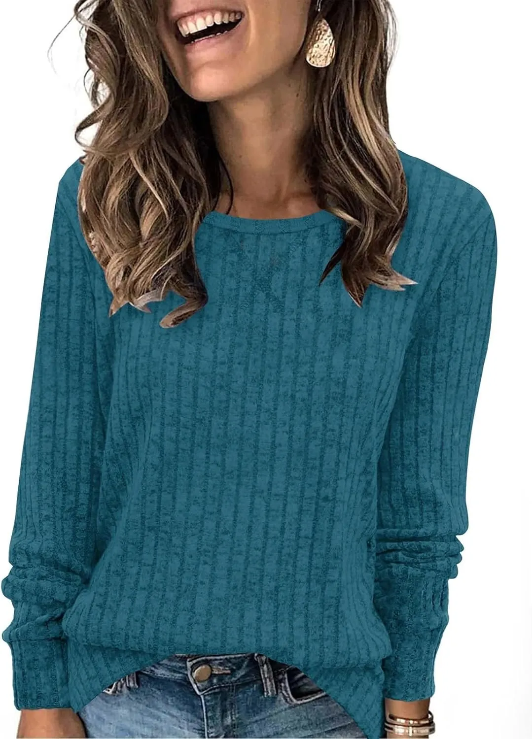 Women Casual Knit Sweaters Long Sleeve Shirts for Women Tunic Tops Dressy Pullovers Fashion Basic Lightweight Blouses
